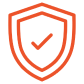 Orange shield with checkmark on black background.